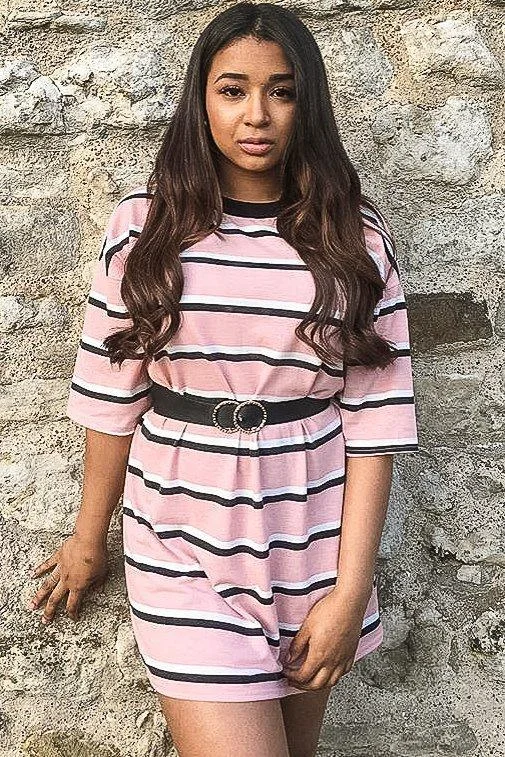 Unmissable Offer high-waisted dressPink Stripe Oversized T-Shirt Dress - Avriella