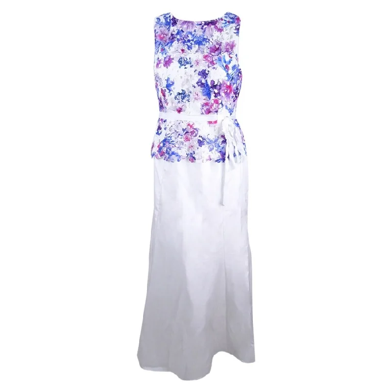 Best Bargains sleeveless dressTahari Women's Floral-Print Sash Gown