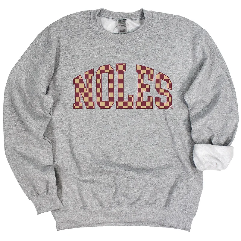 Act Fast Capri Designs Women's Checkered Noles Design Crew Fleece - Grey