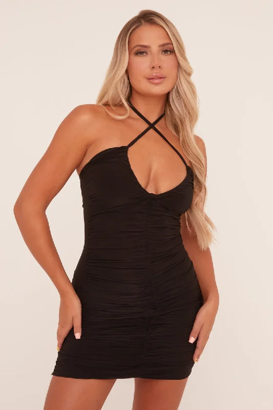 Limited Availability wrap dressBlack Bandeau Ruched Tie Detail Bodycon Mini Dress - Damian Limited Availability wrap dressBlack Bandeau Ruched Tie Detail Bodycon Mini Dress - Damian