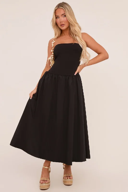 Buy More, Save More office dressBlack Bandeau Drop Waist Maxi Dress - Jillian