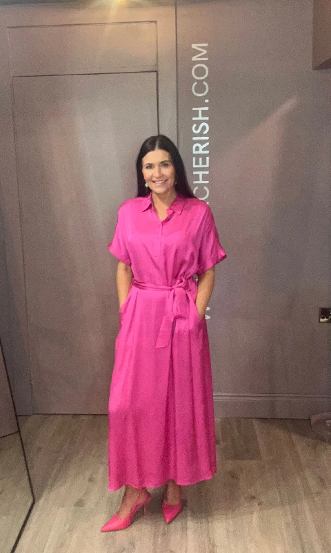 Deal of the Day tiered dressGENIE SHORT SLEEVE DRESS (FUCHSIA)