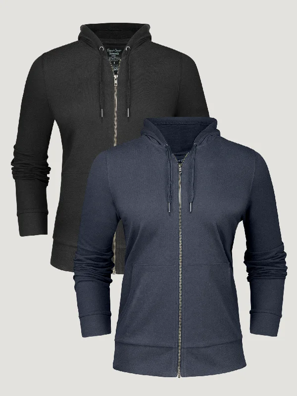 Savings Spectacular Women’s Terry Zip-Up Foundation 2-Pack (Black + Odyssey Blue)