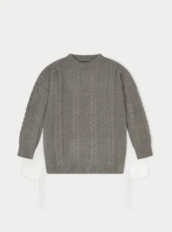Deal Dash POPLIN PANEL CABLE JUMPER DRESS - GREY