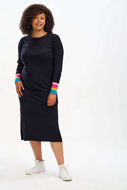 Flash Deals trendy wrap dressLISELLE MIDI KNIT DRESS (BLACK)