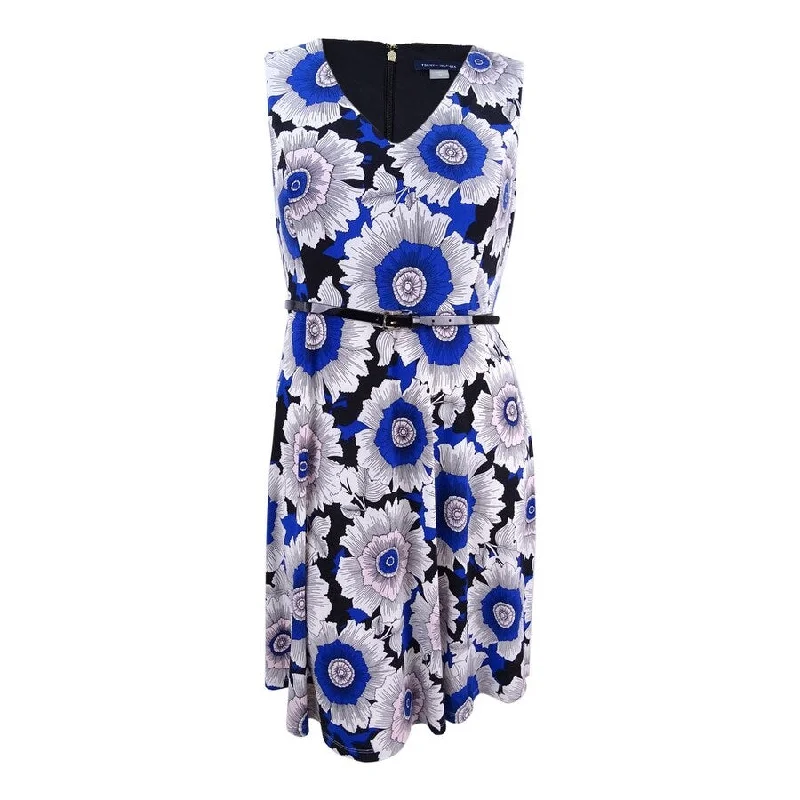 Referral Discount classic fit-and-flare dressTommy Hilfiger Women's Belted Floral-Print Fit & Flare Dress