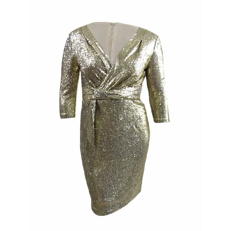 YEAR-End Sale knit dressCalvin Klein Women's Faux Wrap Sequin Dress (12, Gold)
