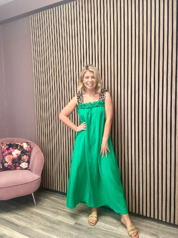 Act Fast lace-up dressStacie Midi Dress (Green/Leopard)