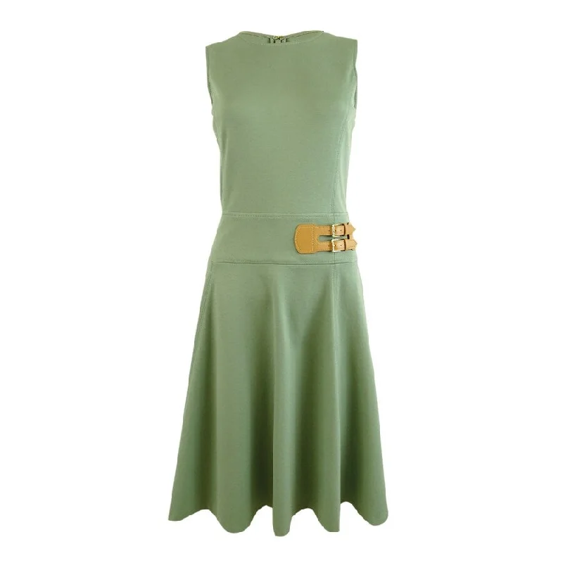 Instant Discount pleated maxi dressLauren Ralph Lauren Women's Buckle-Trim Sleeveless Ponte Dress (12, Lily Pad)