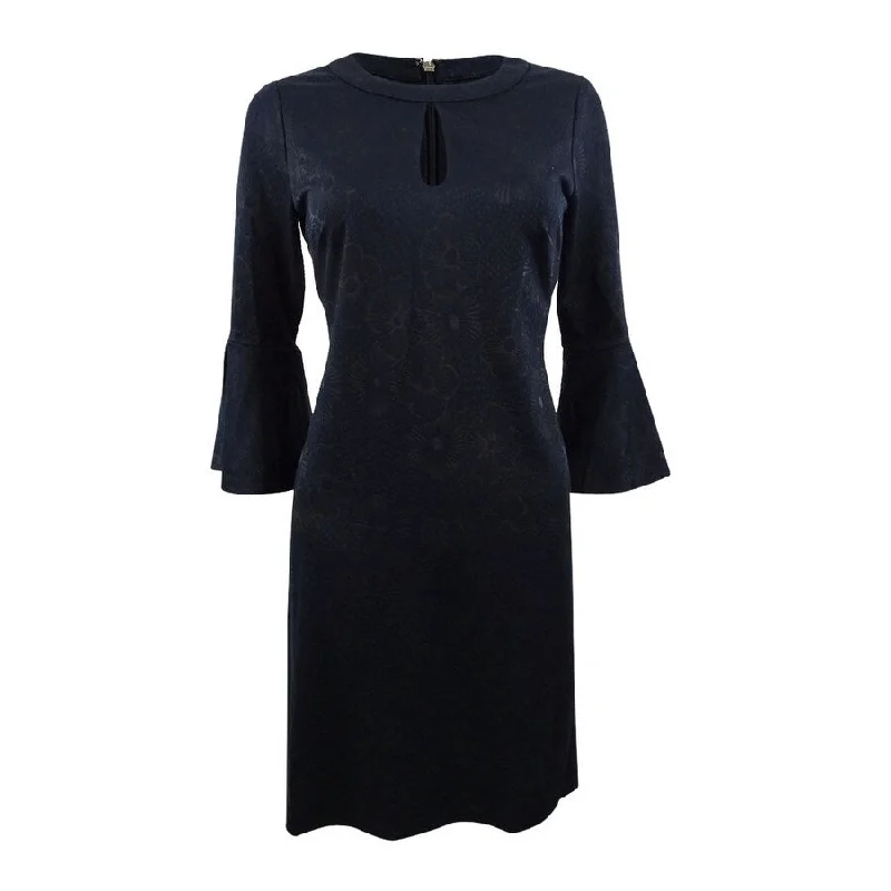 Buy More, Save More casual midi dressTommy Hilfiger Women's Bell-Sleeve Jacquard Dress (4, Black)