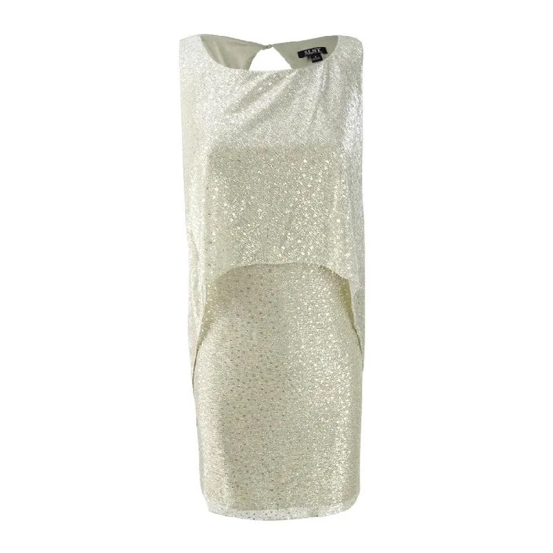 Hurry In trendy mini dressSL Fashions Women's Metallic Mesh Popover Dress