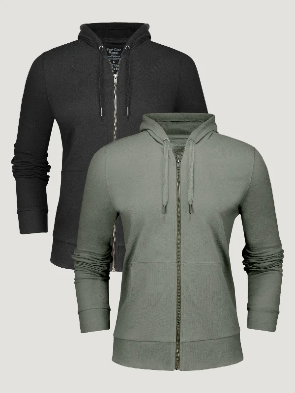 Buy Now Women’s Terry Zip-Up Essential 2-Pack (Black + Mercury Green)