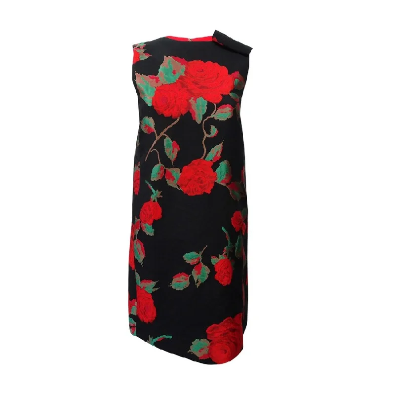 Online Only ashionable dressTahari ASL Women's Floral Jacquard Flyaway Shift Dress (2, Black/Crimson/Green)
