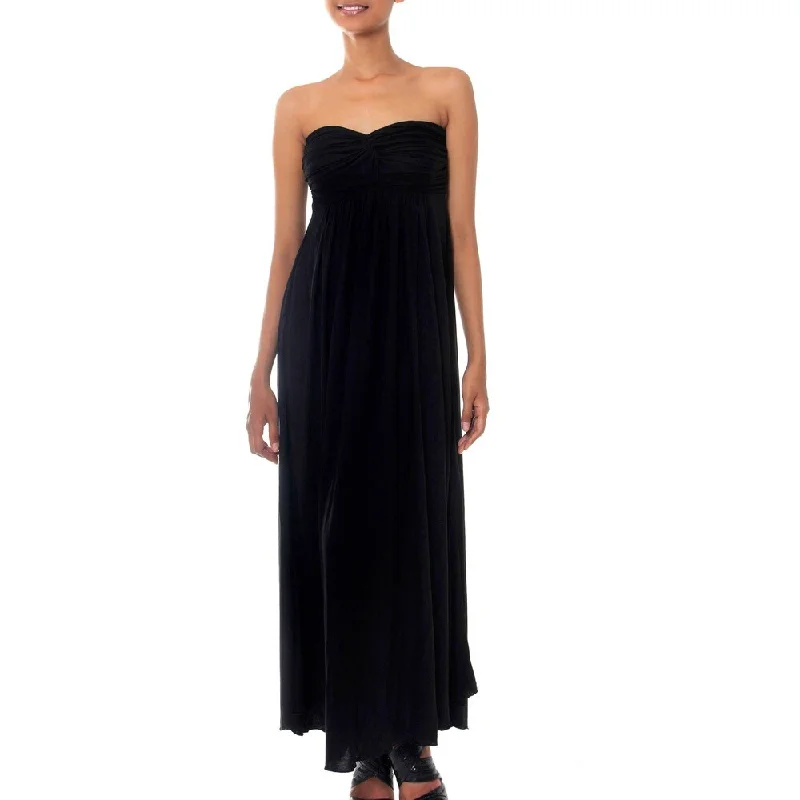 Final Markdown casual slip dressHandmade Rayon 'Black Bali Empress' Maxi Dress (Indonesia)