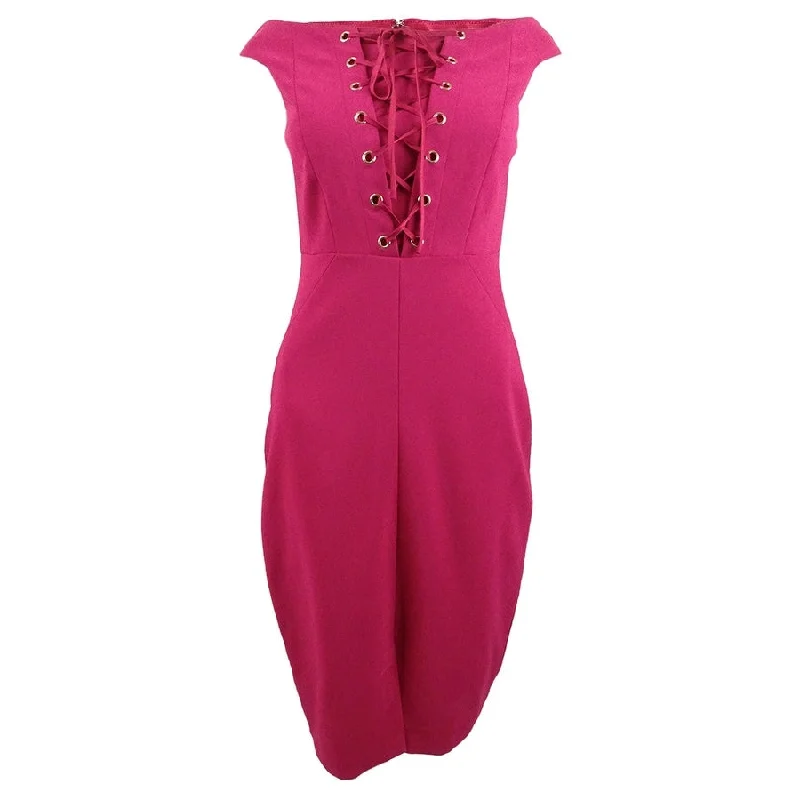 Midnight Madness stylish dressJAX Women's Lace-Up Off-The-Shoulder Dress 2, Berry