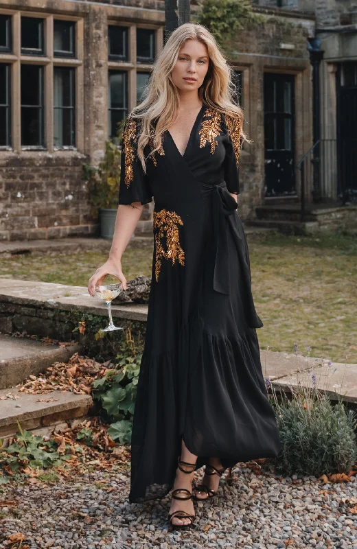 Time-Limited Offer chic shift dressThe Artemis Embellished Maxi Wrap Dress (Black/Gold) Time-Limited Offer chic shift dressThe Artemis Embellished Maxi Wrap Dress (Black/Gold)